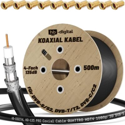 HB-DIGITAL 500m Câble Coaxial HQ-135 Câble d'Antenne 135dB Câble SAT 8K 4K UHD 4 Fois Blindé Pour les Systèmes DVB-S / S2 DVB-C / C2 DVB-T / T2 DAB+ Radio BK + 24 F-Plug GRATUIT - Publicité HB-DIGITAL 500m Câble Coaxial HQ-135 Câble d'Antenne 135dB Câble SAT 8K 4K UHD 4 Fois Blindé Pour les Systèmes DVB-S / S2 DVB-C / C2 DVB-T / T2 DAB+ Radio BK + 24 F-Plug GRATUIT - Publicité