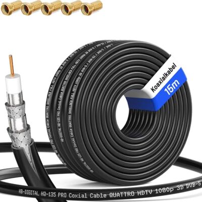 HB-DIGITAL 15m Câble Coaxial HQ-135 Câble d'Antenne 135dB Câble SAT 8K 4K UHD 4 Fois Blindé Pour les Systèmes DVB-S / S2 DVB-C / C2 DVB-T / T2 DAB+ Radio BK + 4 F-Plug GRATUIT - Publicité HB-DIGITAL 15m Câble Coaxial HQ-135 Câble d'Antenne 135dB Câble SAT 8K 4K UHD 4 Fois Blindé Pour les Systèmes DVB-S / S2 DVB-C / C2 DVB-T / T2 DAB+ Radio BK + 4 F-Plug GRATUIT - Publicité