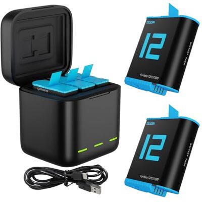 TELESIN Chargeur triple et boîte de stockage de batterie avec chargeur à 3 canaux avec 2 batteries Li-ion pour GoPro Hero 12 Hero 11/10/9 Black (1 Chargeur + 2 Batteries) - Publicité TELESIN Chargeur triple et boîte de stockage de batterie avec chargeur à 3 canaux avec 2 batteries Li-ion pour GoPro Hero 12 Hero 11/10/9 Black (1 Chargeur + 2 Batteries) - Publicité