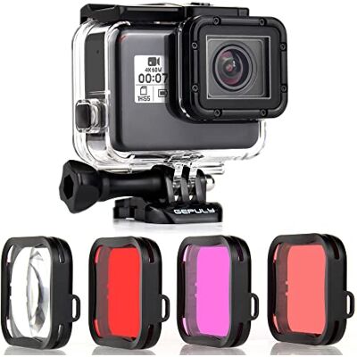 GEPULY Boîtier étanche avec filtres de plongée pour caméras GoPro Hero 5 6 7 Black Hero (2018) – Boîtier de plongée sous-Marine 45 m avec filtres Rouge/Tuba/Magenta/5 x HD Gros Plan - Publicité GEPULY Boîtier étanche avec filtres de plongée pour caméras GoPro Hero 5 6 7 Black Hero (2018) – Boîtier de plongée sous-Marine 45 m avec filtres Rouge/Tuba/Magenta/5 x HD Gros Plan - Publicité