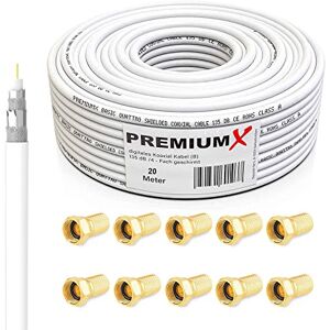 Premium X 20m Câble coaxial Satellite SAT 135dB Blindé 4 Couches Compatible avec DVB-S/S2, DVB-C, DVB-T 4K 1080p FULL HD HDTV Câble d'Antenne Coaxial pour Installations CATV + 10 connecteurs F - Publicité Premium X 20m Câble coaxial Satellite SAT 135dB Blindé 4 Couches Compatible avec DVB-S/S2, DVB-C, DVB-T 4K 1080p FULL HD HDTV Câble d'Antenne Coaxial pour Installations CATV + 10 connecteurs F - Publicité