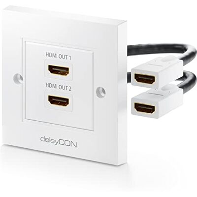 deleyCON Prise Murale HDMI Boîtier de Raccordement 2x Port HDMI Montage en Saillie Câble 15 cm Inclinaison à 45° 3D FULL HD HDTV 4K 2160p - Publicité deleyCON Prise Murale HDMI Boîtier de Raccordement 2x Port HDMI Montage en Saillie Câble 15 cm Inclinaison à 45° 3D FULL HD HDTV 4K 2160p - Publicité