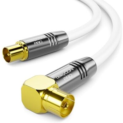 deleyCON 7,5m Câble D'antenne TV 4K 4K Ultra-HD Full HD HDTV 1x Coudé Câble Coaxial IEC-Fiche (Droite) vers IEC-Prise (90° Degré) Connecteur Métallique Blanc - Publicité deleyCON 7,5m Câble D'antenne TV 4K 4K Ultra-HD Full HD HDTV 1x Coudé Câble Coaxial IEC-Fiche (Droite) vers IEC-Prise (90° Degré) Connecteur Métallique Blanc - Publicité