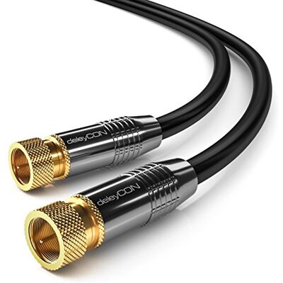 deleyCON 2m Câble D’antenne SAT Coaxial pour DVB-S/S2 4K Ultra HD Full HD 1080p HDTV 2x Fiches F, Connecteurs Métalliques Noir - Publicité deleyCON 2m Câble D’antenne SAT Coaxial pour DVB-S/S2 4K Ultra HD Full HD 1080p HDTV 2x Fiches F, Connecteurs Métalliques Noir - Publicité