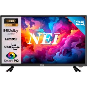 NEI Téléviseur 24 Pouces LED TV Full HD (60 cm) avec Dolby Audio, Mode Hôtel, VESA Système, Tuner intégré, DVB-C DVB-T USB HDMI Jack 3.5mm SCART RF, D-Sub 15 Pin, CI+Slot, Noir - Publicité