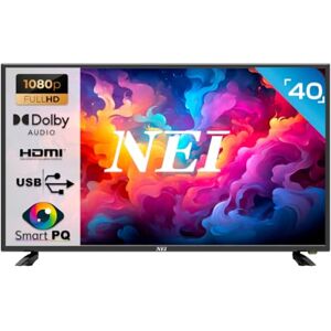 NEI Téléviseur 40 Pouces Full HD 100 cm, Télévision à Écran Plat, Dolby Audio, Télévision avec Récepteur Intégré, DVB-C, DVB-T2, TV FHD LED avec Extinction Automatique, Mode Hôtel, Noir - Publicité