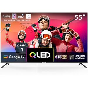 CHIQ TV Intelligente U55QM8G, 55 Pouces, UHD QLED avec HDR, sans Cadre et métallique, Google TV, Dolby Audio, Wi-FI 2,4G/5G, Google Assistant, HDMI 2.1, USB2.0, Modèle 2023 Noir - Publicité