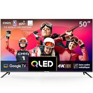 CHIQ TV Intelligente U50QM8G 50 Pouces, UHD QLED HDR, sans Cadre et métallique, Google TV, Dolby Audio, Syntoniseur Triple, Wi-FI 2,4G/5G, Google Assistant, HDMI 2.1, USB2.0, Modèle 2023 Noir - Publicité