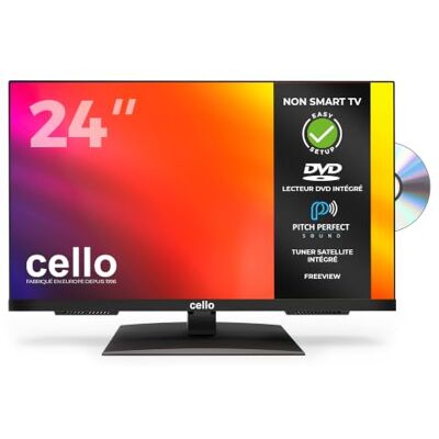 Cello C2424F Téléviseur LED HD 24 Pouces avec Cadre intégré Lecteur DVD Triple Tuner (DVB-C/-S2/-T2) Son Parfait Idéal pour Les Petites pièces - Publicité Cello C2424F Téléviseur LED HD 24 Pouces avec Cadre intégré Lecteur DVD Triple Tuner (DVB-C/-S2/-T2) Son Parfait Idéal pour Les Petites pièces - Publicité
