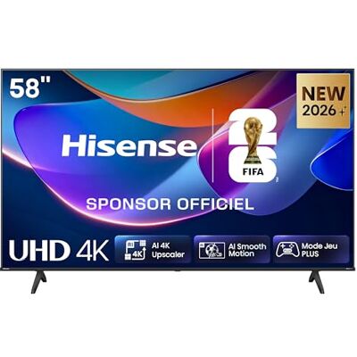 Hisense 58A6S TV 2026 4K UHD 58" (146 cm), Smart TV HomeOS U9.5, Dolby Vision HDR, Game Mode Plus (VRR 60Hz), DTS Virtual:X, Alexa Intégrée, Noir - Publicité Hisense 58A6S TV 2026 4K UHD 58" (146 cm), Smart TV HomeOS U9.5, Dolby Vision HDR, Game Mode Plus (VRR 60Hz), DTS Virtual:X, Alexa Intégrée, Noir - Publicité