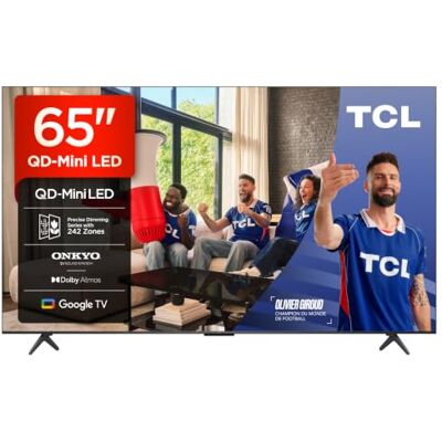 TCL 65Q6C QD-Mini LED TV, 4K HDR Premium 1000nits, Smart TV alimenté par Google (Dolby Vision IQ et Atmos, système Audio Onkyo 2.1, Motion Clarity Pro 144Hz, Game Master, contrôle Vocal Mains Libres) - Publicité TCL 65Q6C QD-Mini LED TV, 4K HDR Premium 1000nits, Smart TV alimenté par Google (Dolby Vision IQ et Atmos, système Audio Onkyo 2.1, Motion Clarity Pro 144Hz, Game Master, contrôle Vocal Mains Libres) - Publicité