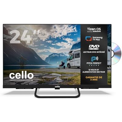 Cello CTRAV-24TZF Smart TV LED 24 Pouces 12V avec Lecteur DVD pour Camping-Car et Camping, Tizen OS de Samsung, Gaming Hub, Haut-parleurs Pitch Perfect, Bluetooth, Triple Tuner - Publicité Cello CTRAV-24TZF Smart TV LED 24 Pouces 12V avec Lecteur DVD pour Camping-Car et Camping, Tizen OS de Samsung, Gaming Hub, Haut-parleurs Pitch Perfect, Bluetooth, Triple Tuner - Publicité