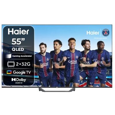 HAIER QLED 4K UHD S81FUX 55", Smart TV, Google TV, Dolby Audio, HDR10, Télécommande Intelligente, Google Assistant, Bluetooth 5.1, Gaming Accelerator, USB 2.0, DBX TV, HDMI 2.1 x 4 - Publicité HAIER QLED 4K UHD S81FUX 55", Smart TV, Google TV, Dolby Audio, HDR10, Télécommande Intelligente, Google Assistant, Bluetooth 5.1, Gaming Accelerator, USB 2.0, DBX TV, HDMI 2.1 x 4 - Publicité
