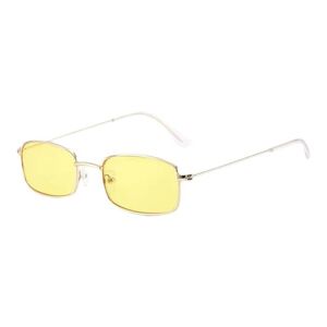 IUYQY Lunettes de soleil rectangulaires rétro pour femmes et hommes des années 90, monture UV400, lunettes de soleil carrées de protection cool, jaune, Taille unique - Publicité