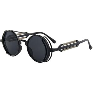 WENGU Lunettes de soleil polarisées vintage steampunk avec monture en plastique Protection UV Lunettes rondes avec verres colorés, Cadre noir fil gris - Publicité