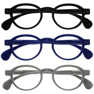Lunettes de Lecture OPULIZE OCA - Pack de 3 - Monture Ronde Rétro Moderne - Noir Bleu Gris - Hommes Femmes - Charnières à Ressort - +1.50 - Publicité Lunettes de Lecture OPULIZE OCA - Pack de 3 - Monture Ronde Rétro Moderne - Noir Bleu Gris - Hommes Femmes - Charnières à Ressort - +1.50 - Publicité