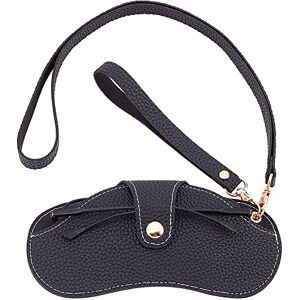 PH PandaHall PandaHall Étui à lunettes, pochette portable en cuir PU pour lunettes de soleil avec cordon et fermoirs pivotants en alliage Manchon de lunettes pour femmes hommes, accessoires pare-soleil, noir - Publicité