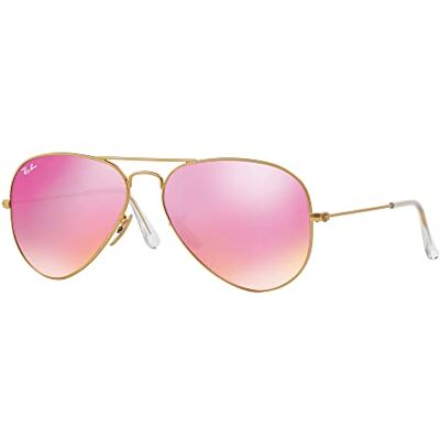 Ray-Ban Pilot Lunettes de soleil polarisées unisexe Doré Cyclamen Rose miroir - Publicité Ray-Ban Pilot Lunettes de soleil polarisées unisexe Doré Cyclamen Rose miroir - Publicité