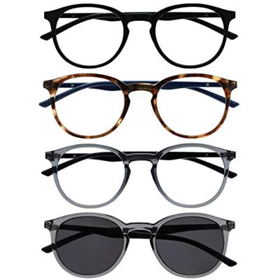 OPULIZE Met Pack 4 Lunettes De Lecture Avec Lecteur Soleil Grand Rond Noir Brun Gris Hommes Femmes RRRS60-1277 +1,00 - Publicité OPULIZE Met Pack 4 Lunettes De Lecture Avec Lecteur Soleil Grand Rond Noir Brun Gris Hommes Femmes RRRS60-1277 +1,00 - Publicité