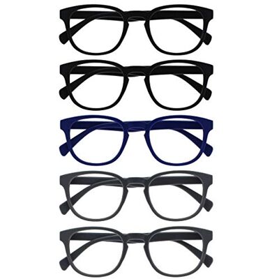 OPULIZE Pop Pack 5 Rétro Rond Noir Bleu Gris Hommes Femmes Lunettes De Lecture Charnières Ressort RRRRR2-11377 +2,00 - Publicité OPULIZE Pop Pack 5 Rétro Rond Noir Bleu Gris Hommes Femmes Lunettes De Lecture Charnières Ressort RRRRR2-11377 +2,00 - Publicité