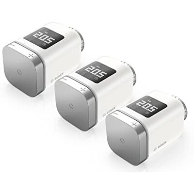 Bosch Thermostat de radiateur II Smart Home, kit de 3, Thermostat connecté avec Application, Compatible avec Amazon Alexa, Apple HomeKit et Google Home édition Amazon - Publicité Bosch Thermostat de radiateur II Smart Home, kit de 3, Thermostat connecté avec Application, Compatible avec Amazon Alexa, Apple HomeKit et Google Home édition Amazon - Publicité