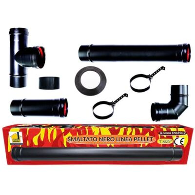 MBM Kit tubes émaillés poêle à granulés éco 80 mm tube en acier noir résistant à 600 CE Fabriqué en Italie conduit porcellanata - Publicité MBM Kit tubes émaillés poêle à granulés éco 80 mm tube en acier noir résistant à 600 CE Fabriqué en Italie conduit porcellanata - Publicité