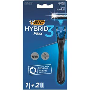 BIC Hybrid 3 Flex Kit rasoir rechargeable pour homme, manche 90% plastique recyclé et recharges 3 lames Boîte de 1+2 - Publicité