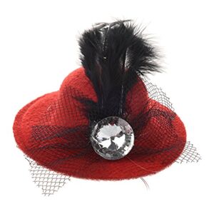 GADULU Femmes Parti strass Decor Plume noire rouge chapeau Mini Haut Cheveux clip fascinateur - Publicité