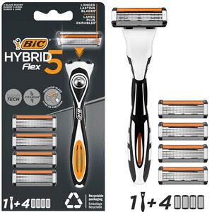 BIC Hybrid 5 Flex, Rasoir Rechargeable pour Homme, Manche et Recharges 5 Lames en Nanotech avec revêtement en Titane Boîte de 1+4 - Publicité