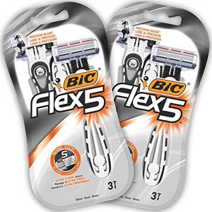 BIC Flex 5 Rasoirs Jetables pour Homme avec Tête Pivotante Dotée de 5 Lames Mobiles, Lot de 2 Blisters de 3 - Publicité