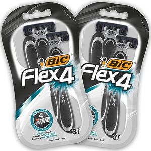 BIC Flex 4 Rasoirs Jetables pour Homme avec bande lubrifiante (Tête Pivotante / 4 Lames) Lot de 2 Blisters de 3 - Publicité