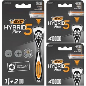 BIC Hybrid 5 Flex Rasoir Homme, 1 Manche Lesté, 10 Recharges 5 Lames en Titane avec revêtement en Nanotech, Lame de Précision Pack de 1+10 - Publicité