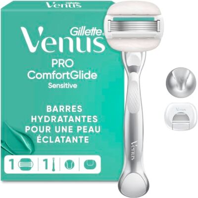 Gillette Venus Rasoir Pour Femmes Pro ComfortGlide Sensitive, Manche Réutilisable, Cartouche De Recharge A 5 Lames Et Bande Lubrifiante Contre La Peau Sèche, Rasage Doux Même Des Peaux Sensibles - Publicité Gillette Venus Rasoir Pour Femmes Pro ComfortGlide Sensitive, Manche Réutilisable, Cartouche De Recharge A 5 Lames Et Bande Lubrifiante Contre La Peau Sèche, Rasage Doux Même Des Peaux Sensibles - Publicité