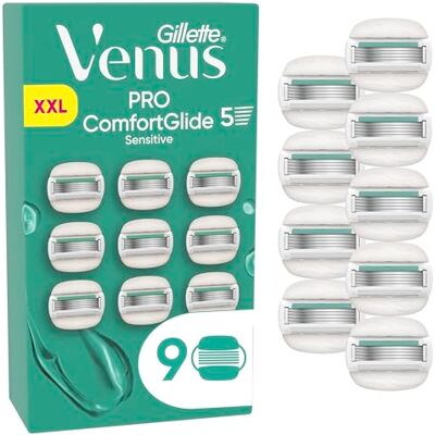Gillette Venus Lames de Rasoir Femme, 9 Rechanges Pro ComfortGlide – Rechanges Conçues pour la Peau Sensible et Sèche, Cartouche aux Barres Hydratantes 2-en-1 pour Mousser et Raser, Bande Lubrifiante - Publicité Gillette Venus Lames de Rasoir Femme, 9 Rechanges Pro ComfortGlide – Rechanges Conçues pour la Peau Sensible et Sèche, Cartouche aux Barres Hydratantes 2-en-1 pour Mousser et Raser, Bande Lubrifiante - Publicité
