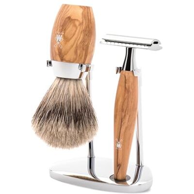 MÜHLE s31h870sr Set de rasage MUHLE KOSMO, 3 pièces, manche du rasoir et monture du blaireau olivier - Publicité MÜHLE s31h870sr Set de rasage MUHLE KOSMO, 3 pièces, manche du rasoir et monture du blaireau olivier - Publicité