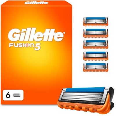 Gillette Lames de Rasoir Homme Fusion 5, Pack de 6 – Recharges Longue Durée en Acier Inoxydable pour le Rasage Confortable, Bande Lubrifiante, Micro-Lamelles, 1 Rechange Jusqu’à 20 Rasages - Publicité Gillette Lames de Rasoir Homme Fusion 5, Pack de 6 – Recharges Longue Durée en Acier Inoxydable pour le Rasage Confortable, Bande Lubrifiante, Micro-Lamelles, 1 Rechange Jusqu’à 20 Rasages - Publicité