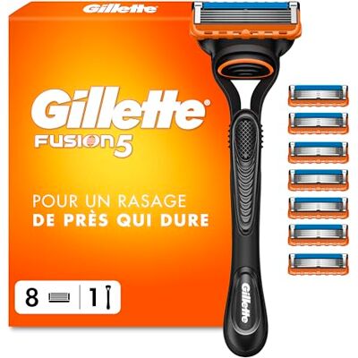 Gillette Rasoir Homme Fusion 5, avec 8 Cartouches, Noir – Manche Réutilisable, Tête de Rechange à 5 Lames en Acier Inoxydable pour un Rasage Confortable, Garde-Confort à Micro-Lamelles - Publicité Gillette Rasoir Homme Fusion 5, avec 8 Cartouches, Noir – Manche Réutilisable, Tête de Rechange à 5 Lames en Acier Inoxydable pour un Rasage Confortable, Garde-Confort à Micro-Lamelles - Publicité