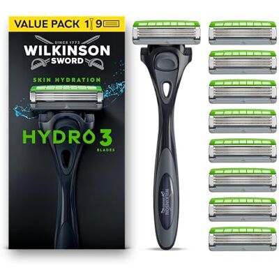 Wilkinson Sword Hydro 3 manche de rasoir pour homme, recharges, lot de 9 - Publicité Wilkinson Sword Hydro 3 manche de rasoir pour homme, recharges, lot de 9 - Publicité
