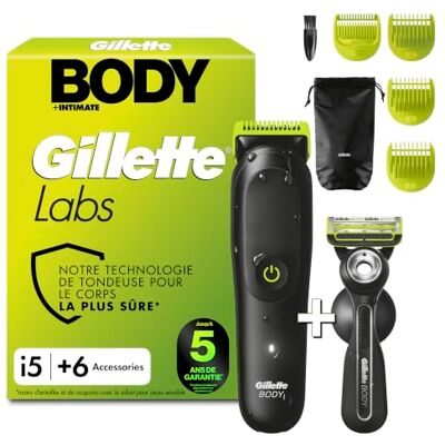 Gillette Labs Body + Intimate Coffret Homme, Tondeuse i5 et Rasoir, Noir Kit de Rasage Conçu pour Le Corps, Le Visage et La Zone Intime, Accessoires Dédiés, 3 Sabots, Etui de Voyage - Publicité Gillette Labs Body + Intimate Coffret Homme, Tondeuse i5 et Rasoir, Noir Kit de Rasage Conçu pour Le Corps, Le Visage et La Zone Intime, Accessoires Dédiés, 3 Sabots, Etui de Voyage - Publicité