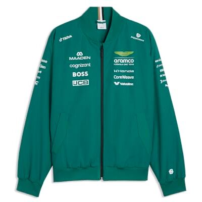 Puma Aston Martin F1 2026 Veste bomber Team homme – Vert Tous les derniers logos d’équipes et de partenaires, Comme vu par l’équipe et les pilotes, Coupe uniforme régulière - Publicité Puma Aston Martin F1 2026 Veste bomber Team homme – Vert Tous les derniers logos d’équipes et de partenaires, Comme vu par l’équipe et les pilotes, Coupe uniforme régulière - Publicité