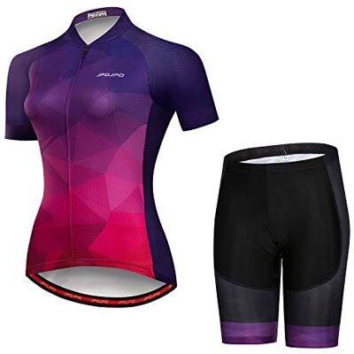 PSPORT Ensemble maillot de cyclisme pour femme à manches courtes + short de vélo rembourré 5D à séchage rapide réfléchissant 3 poches S-3XL, L - Publicité PSPORT Ensemble maillot de cyclisme pour femme à manches courtes + short de vélo rembourré 5D à séchage rapide réfléchissant 3 poches S-3XL, L - Publicité
