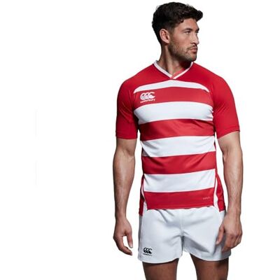 Canterbury Vapodri Evader à Rayures Maillot Rugby Homme Rouge Vif FR : XS (Taille Fabricant : XS) - Publicité Canterbury Vapodri Evader à Rayures Maillot Rugby Homme Rouge Vif FR : XS (Taille Fabricant : XS) - Publicité