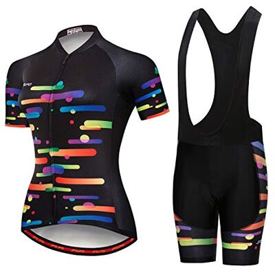 PSPORT Ensemble maillot de cyclisme pour femme à manches courtes + short de vélo rembourré 5D à séchage rapide réfléchissant 3 poches S-3XL, XL - Publicité PSPORT Ensemble maillot de cyclisme pour femme à manches courtes + short de vélo rembourré 5D à séchage rapide réfléchissant 3 poches S-3XL, XL - Publicité
