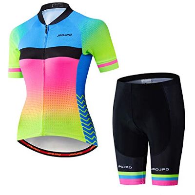 PSPORT Ensemble maillot de cyclisme pour femme à manches courtes + short de vélo rembourré 5D à séchage rapide réfléchissant 3 poches S-3XL, XL - Publicité PSPORT Ensemble maillot de cyclisme pour femme à manches courtes + short de vélo rembourré 5D à séchage rapide réfléchissant 3 poches S-3XL, XL - Publicité