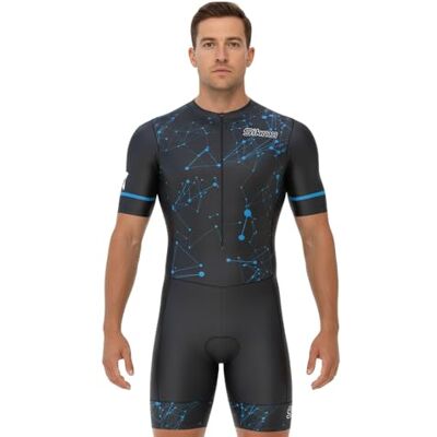 Sikma Combinaison de cyclisme pour homme Gel rembourré Une pièce Trisuit Bike Top Design court sublimé, noir/bleu, M - Publicité Sikma Combinaison de cyclisme pour homme Gel rembourré Une pièce Trisuit Bike Top Design court sublimé, noir/bleu, M - Publicité