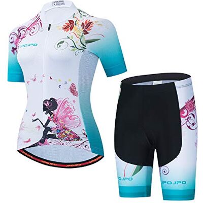 PSPORT Ensemble maillot de cyclisme pour femme à manches courtes + short de vélo rembourré 5D à séchage rapide réfléchissant 3 poches S-3XL, M - Publicité PSPORT Ensemble maillot de cyclisme pour femme à manches courtes + short de vélo rembourré 5D à séchage rapide réfléchissant 3 poches S-3XL, M - Publicité