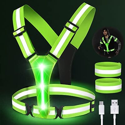 Vaileal Gilet Réfléchissant Running, Gilet Reflechissant Vélo LED Rechargeable avec Taille Réglable avec 2 Bandes réfléchissantes, pour Jogging, randonnée, Promenade Chienou (Vert) (Vert) - Publicité Vaileal Gilet Réfléchissant Running, Gilet Reflechissant Vélo LED Rechargeable avec Taille Réglable avec 2 Bandes réfléchissantes, pour Jogging, randonnée, Promenade Chienou (Vert) (Vert) - Publicité