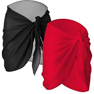 Chuangdi 2 Pièces Wrap de Plage de Femmes Sarong Couverture de Bikini Jupes Wrap pour Maillot de Bain en Mousseline (Noir et Rouge, Court) - Publicité Chuangdi 2 Pièces Wrap de Plage de Femmes Sarong Couverture de Bikini Jupes Wrap pour Maillot de Bain en Mousseline (Noir et Rouge, Court) - Publicité