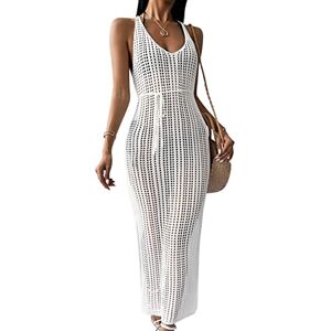 KOEMCY Robe de Plage Femme Cutout Crochet Longue Robe Plage sans Manches Maillot de Bain Cover Up Sexy Beach Bikini Cover Up (Blanc) - Publicité KOEMCY Robe de Plage Femme Cutout Crochet Longue Robe Plage sans Manches Maillot de Bain Cover Up Sexy Beach Bikini Cover Up (Blanc) - Publicité