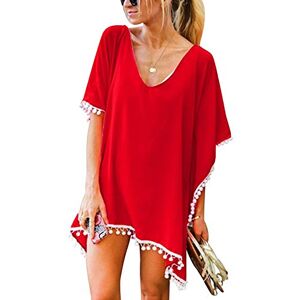 Pengniao Robe de Plage Femme Courte Tunique Tenue Caftan de Plage Robe Maillot de Bain Bikini Cover Up Mousseline de Soie Kaftan Sortie de Plage Chemise Pareo Plage Poncho Legere Fluide Grande Taille Ete Rouge - Publicité Pengniao Robe de Plage Femme Courte Tunique Tenue Caftan de Plage Robe Maillot de Bain Bikini Cover Up Mousseline de Soie Kaftan Sortie de Plage Chemise Pareo Plage Poncho Legere Fluide Grande Taille Ete Rouge - Publicité